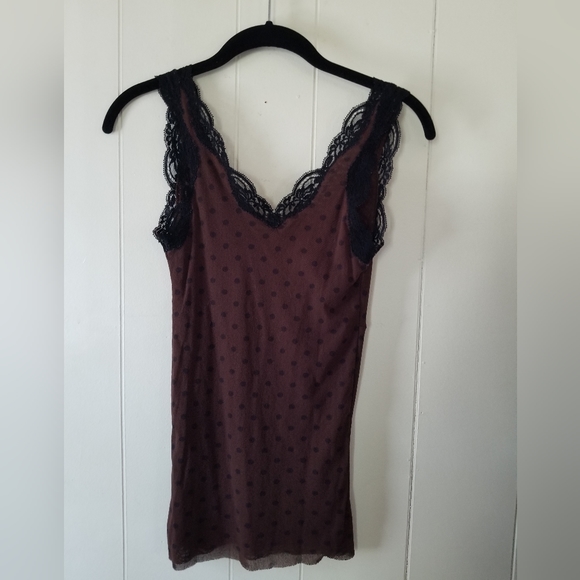 Brown polka dot Only Hearts Top size P/S - Picture 2 of 6